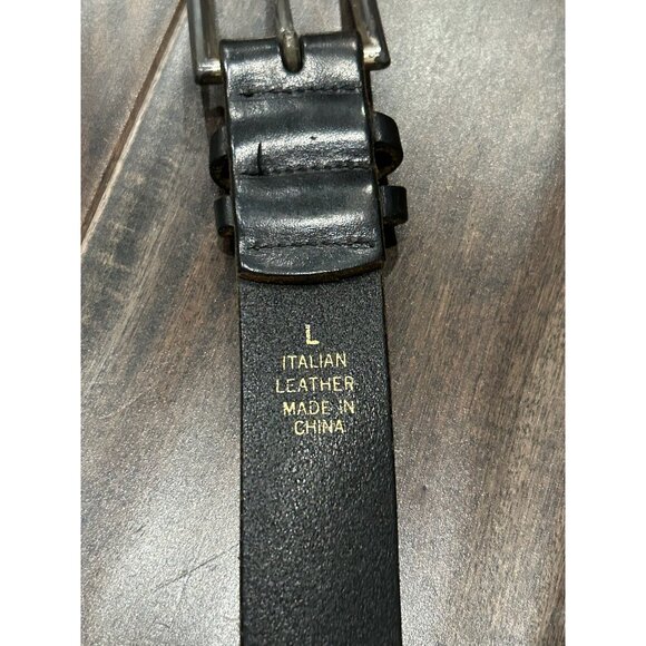 Italian Leather Belt Black Silver Sz Large Adjustable Single Prong Buckle Retro - Picture 4 of 8